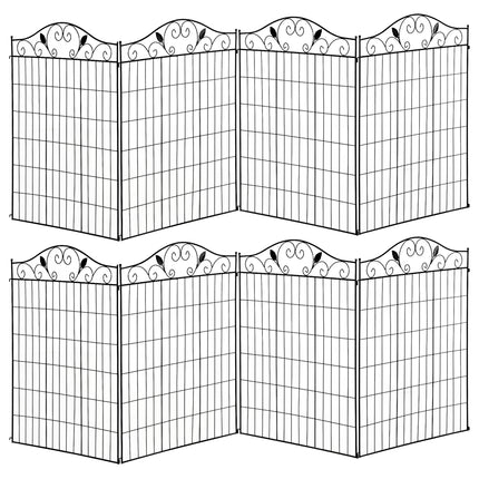 Set of 2 Decorative Garden Fence, 8 Panels Metal Picket Fence, Versatile Shapes for Patio Lawn, 365cm x 112cm, Black