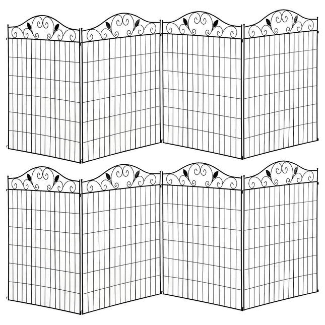 Set of 2 Decorative Garden Fence, 8 Panels Metal Picket Fence, Versatile Shapes for Patio Lawn, 365cm x 112cm, Black