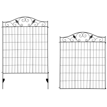 Set of 2 Decorative Garden Fence, 8 Panels Metal Picket Fence, Versatile Shapes for Patio Lawn, 365cm x 112cm, Black