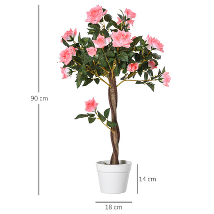Set of 2 Artificial Pink Rose Plants in Pot 90cm - Pink