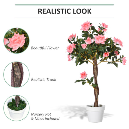 Set of 2 Artificial Pink Rose Plants in Pot 90cm - Pink