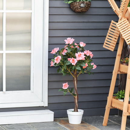 Set of 2 Artificial Pink Rose Plants in Pot 90cm - Pink