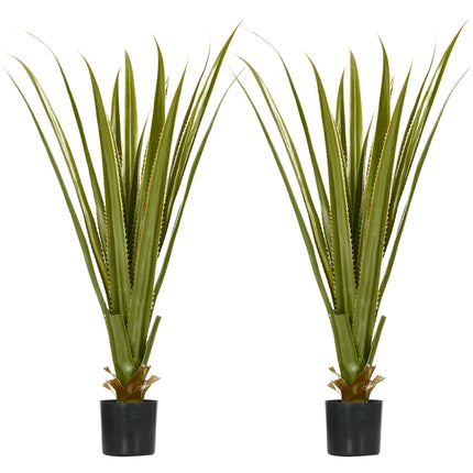 Set of 2 Artificial Agave Succulent Plants in Cement Pots - Green