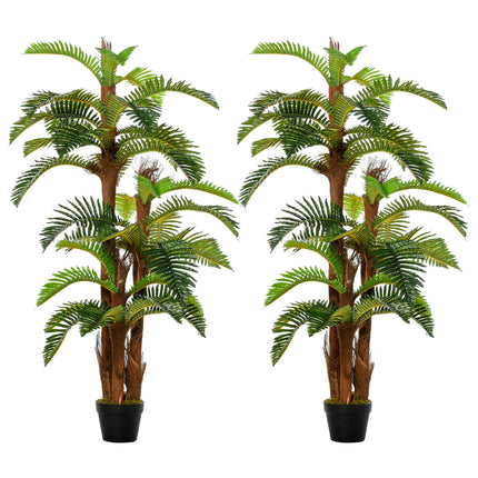 Set of 2 Artificial Tropical Palm Plants with Bendable Leaves - Green