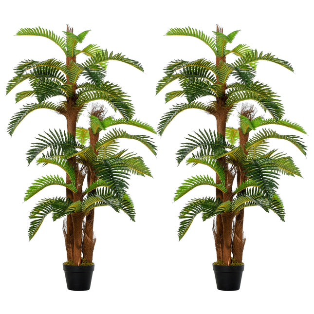 Set of 2 Artificial Tropical Palm Plants with Bendable Leaves - Green