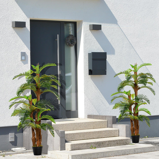 Set of 2 Artificial Tropical Palm Plants with Bendable Leaves - Green