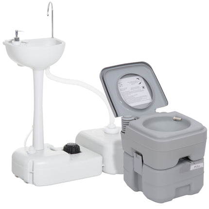Portable Toilet and Camping Sink Set with Fresh & Waste Tanks for Outdoor Events - Grey