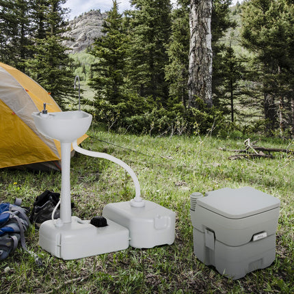 Portable Toilet and Camping Sink Set with Fresh & Waste Tanks for Outdoor Events - Grey