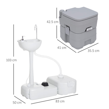 Portable Toilet and Camping Sink Set with Fresh & Waste Tanks for Outdoor Events - Grey