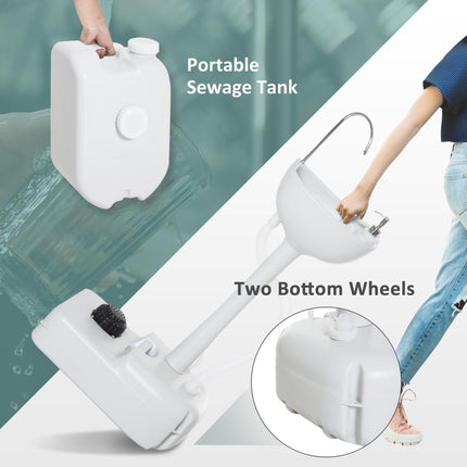 Portable Toilet and Camping Sink Set with Fresh & Waste Tanks for Outdoor Events - Grey