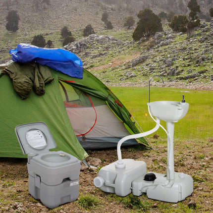 Portable Toilet and Camping Sink Set with Fresh & Waste Tanks for Outdoor Events - Grey