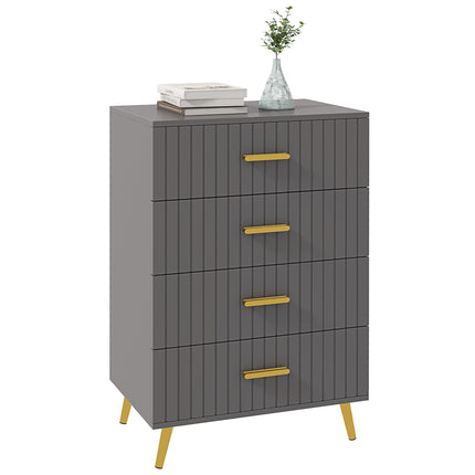 Four Drawer Embossed Line Dresser with Gold Handles - Grey/Gold Tone