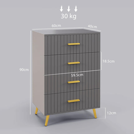 Four Drawer Embossed Line Dresser with Gold Handles - Grey/Gold Tone