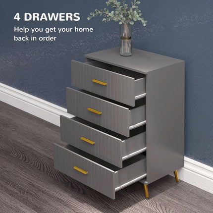 Four Drawer Embossed Line Dresser with Gold Handles - Grey/Gold Tone