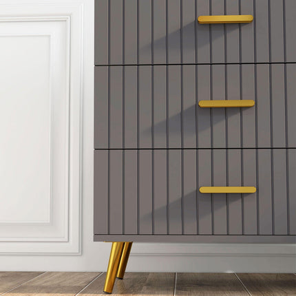 Four Drawer Embossed Line Dresser with Gold Handles - Grey/Gold Tone