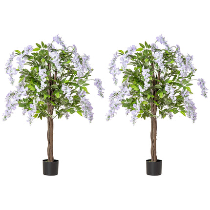 Set of 2 Artificial Wisteria Plants in Pot 100cm - Green Purple