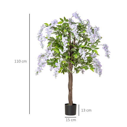 Set of 2 Artificial Wisteria Plants in Pot 100cm - Green Purple