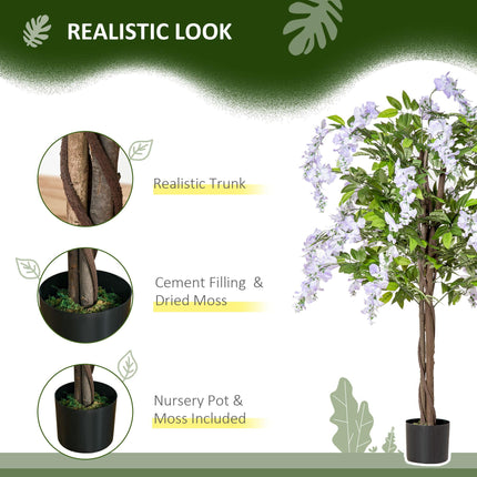 Set of 2 Artificial Wisteria Plants in Pot 100cm - Green Purple