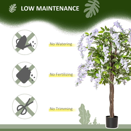 Set of 2 Artificial Wisteria Plants in Pot 100cm - Green Purple