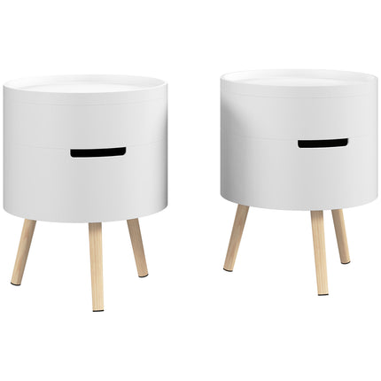 3-Tier Round Coffee Table Set of 2 with Hidden Storage and Detachable Tray - White
