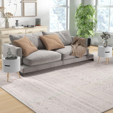 3-Tier Round Coffee Table Set of 2 with Hidden Storage and Detachable Tray - White
