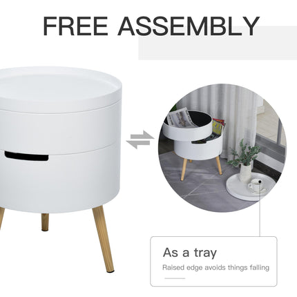3-Tier Round Coffee Table Set of 2 with Hidden Storage and Detachable Tray - White
