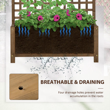 Set of 2 Raised Fir Wood Planters with Trellis and Drainage Holes - Brown
