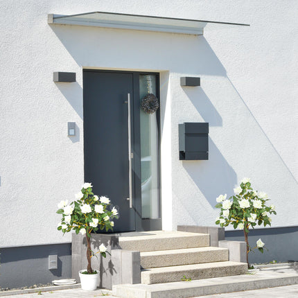 Set of 2 Artificial White Rose Plants in Cement Pots 90cm - White