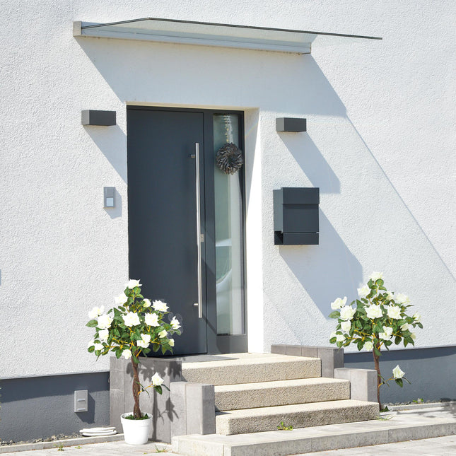 Set of 2 Artificial White Rose Plants in Cement Pots 90cm - White