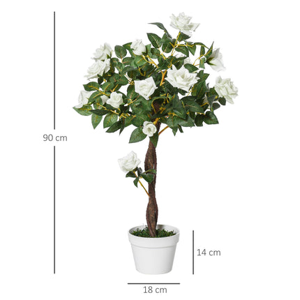 Set of 2 Artificial White Rose Plants in Cement Pots 90cm - White