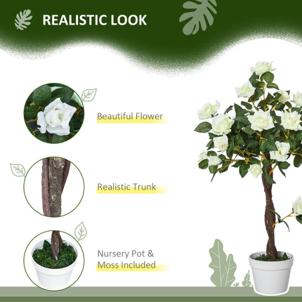 Set of 2 Artificial White Rose Plants in Cement Pots 90cm - White