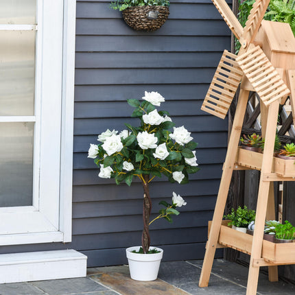 Set of 2 Artificial White Rose Plants in Cement Pots 90cm - White