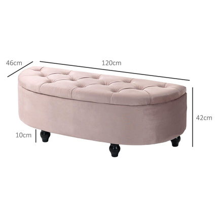 Semi-Circle Storage Bed End Bench Ottoman with Tufted Upholstered Seat and Rubberwood Legs - Pink