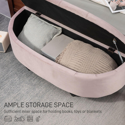 Semi-Circle Storage Bed End Bench Ottoman with Tufted Upholstered Seat and Rubberwood Legs - Pink