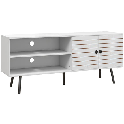 Duo Storage TV Unit for TVs up to 65" with Striped Door - White