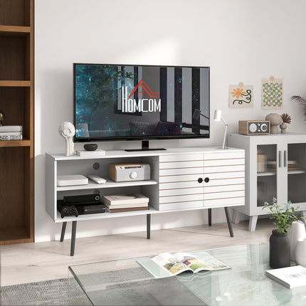 Duo Storage TV Unit for TVs up to 65" with Striped Door - White