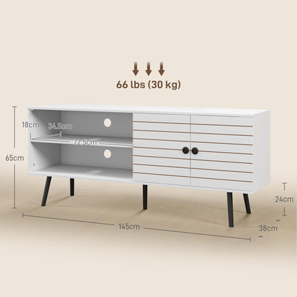 Duo Storage TV Unit for TVs up to 65" with Striped Door - White