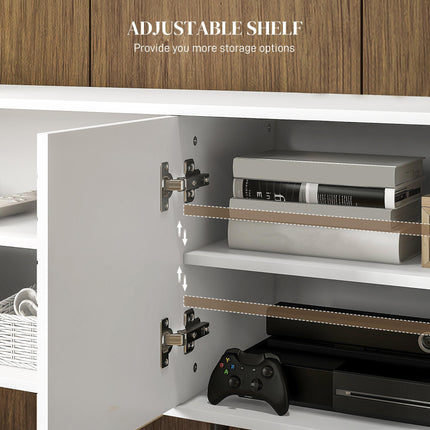 Duo Storage TV Unit for TVs up to 65" with Striped Door - White