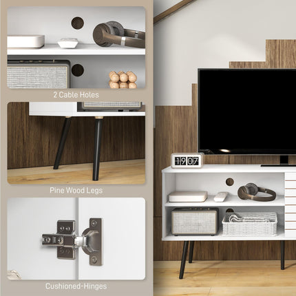 Duo Storage TV Unit for TVs up to 65" with Striped Door - White