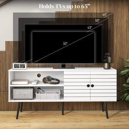 Duo Storage TV Unit for TVs up to 65" with Striped Door - White