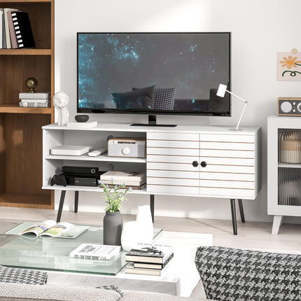 Duo Storage TV Unit for TVs up to 65" with Striped Door - White