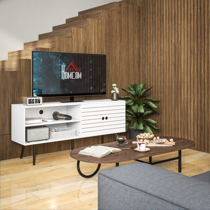 Duo Storage TV Unit for TVs up to 65" with Striped Door - White