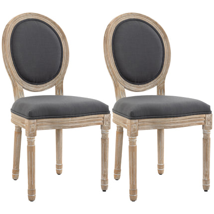 Set of 2 French-Inspired Wooden Dining Chairs with Cushions - Grey