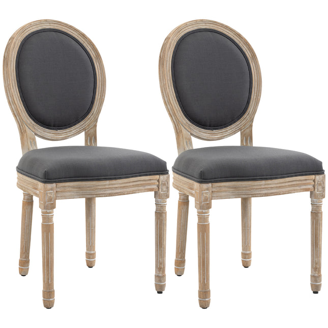 Set of 2 French-Inspired Wooden Dining Chairs with Cushions - Grey