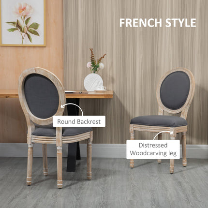 Set of 2 French-Inspired Wooden Dining Chairs with Cushions - Grey