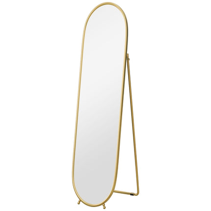 Three-Way Curved Full Length Mirror with Metal Frame - Gold Tone