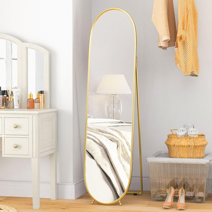 Three-Way Curved Full Length Mirror with Metal Frame - Gold Tone