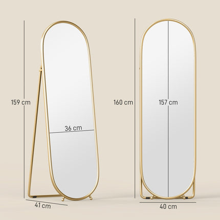 Three-Way Curved Full Length Mirror with Metal Frame - Gold Tone