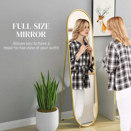 Three-Way Curved Full Length Mirror with Metal Frame - Gold Tone