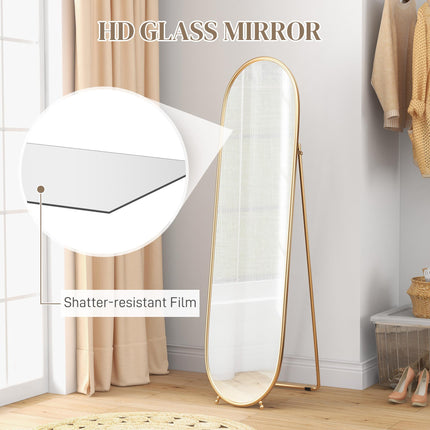 Three-Way Curved Full Length Mirror with Metal Frame - Gold Tone